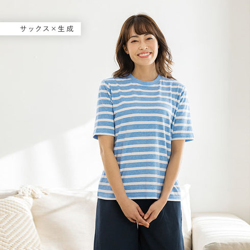 インド綿オーガニックコットン 五分袖Tシャツ ボーダー.|s19